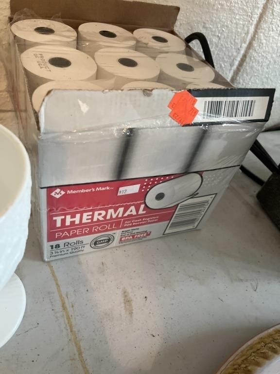 Case of thermal paper, 18 rolls 3 1/8” x 190 ft