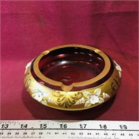 Enamelled Ruby Glass Ashtray Attributed To Mosier