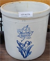 4 GALLON WESTERN STONEWARE CROCK (CRACKED)