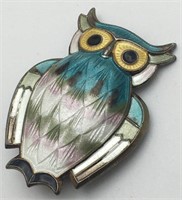 David Andersen Sterling Enameled Owl Pin