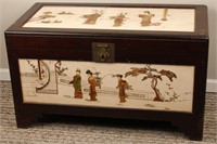 CHINESE WOOD CHEST WITH SOFT STONE AND BONE INLAY