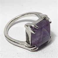 Amethyst on Silver Tone Ring VTG