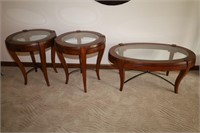 THREE PIECE GLASS TOP COFFEE AND END TABLE SET