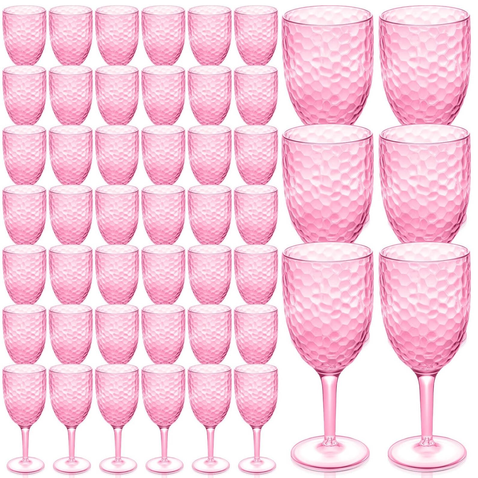 48 Pcs Pink Wine Glasses 8 oz Plastic Goblets Patt
