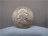 1957 D Benjamin Silver Half Dollar