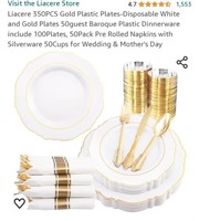 350PCS Gold Plastic Plates-Disposable White and
