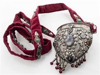 Indian Metal Amulet Purse with Polished Stones