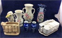 Royal Copley Vase Set & Pig Planter & Figurines +