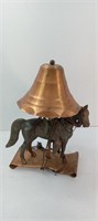 CAST METAL HORSE LAMP W/ COPPER SHADE & BASE