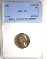 1959 Nickel MS67 FS LISTS $4750