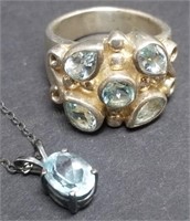 Light Blue Topaz Sterling Silver Ring & Necklace