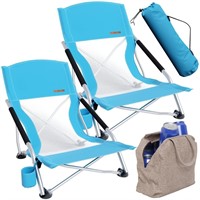 I&J BASICS 2 Pack Low Beach Chairs for Adults |