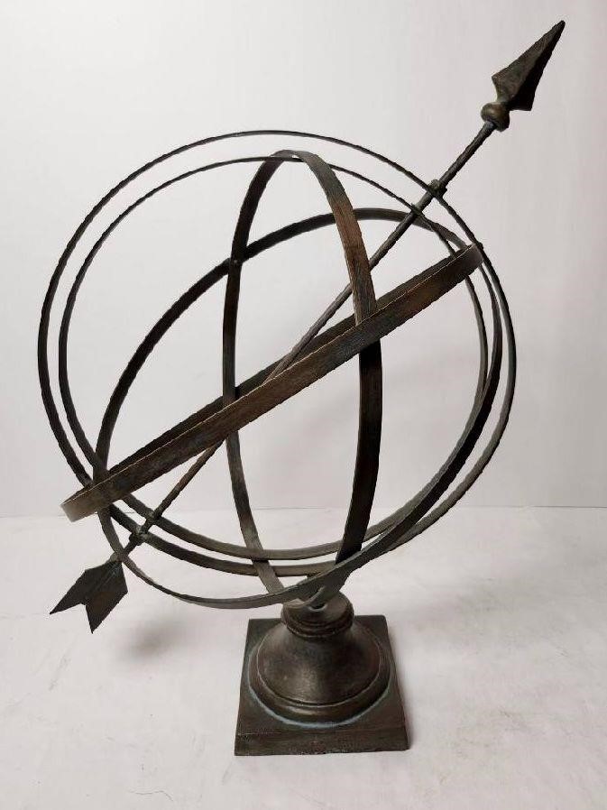 ANTIQ METAL ARMILLARY GLOBE = HEAVY! BEAUTIFUL