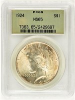 Coin 1924 Peace Silver Dollar PGCS MS65
