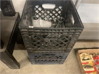 MILK CRATES AND GLASS LAMP GLOBES