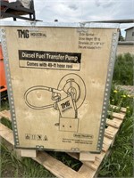 Unused Portable Transfer Fuel Pump With Hose Reel