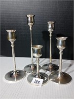Set of 5 graduated silverplate candlesticks