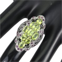 Natural Peridot Rhodolite Garnet Ring