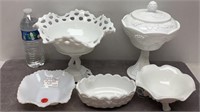 5 PC. MILK GLASS CANDY DISHES