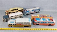 5- Vintage Tin Friction Buses