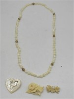 4 PIECE SET JEWELRY WITH PEARL BEADS & 3 PINS $200