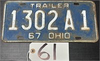1967 Ohio Trailer License Plate