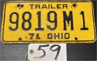 1971 Ohio Trailer License Plate