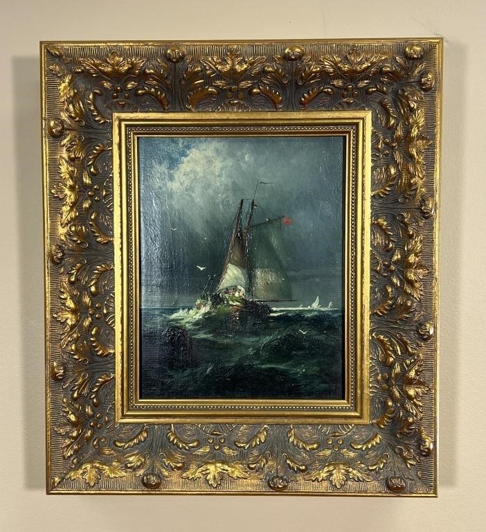 Unsigned Sailing Ship Painting O/B