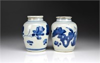 PAIR OF CHINESE BLUE & WHITE PORCELAIN TEA JARS