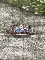 Sterling Tourmaline Band Multi-Color Gem Ring