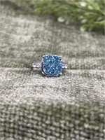 .925 Sterling Silver Blue Tanzanite Dazzling Ring