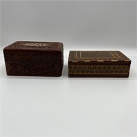2 Wooden micro mosaic trinket box with inlay