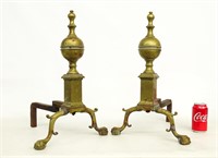 Pair Early Brass Andirons