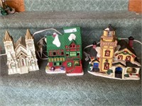 3 light up village houses 8 inches high