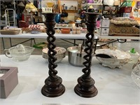 antique English open twist candlestick pair