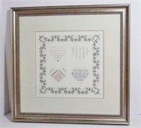 Framed Embroidery Panel of Hearts
