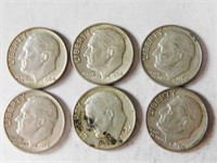 6 Liberty dimes 1960's