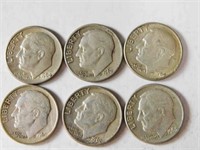 6 Liberty dimes 1960's