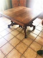 SQUARE OAK TABLE WITH UNUSUAL BASE 43 by 43