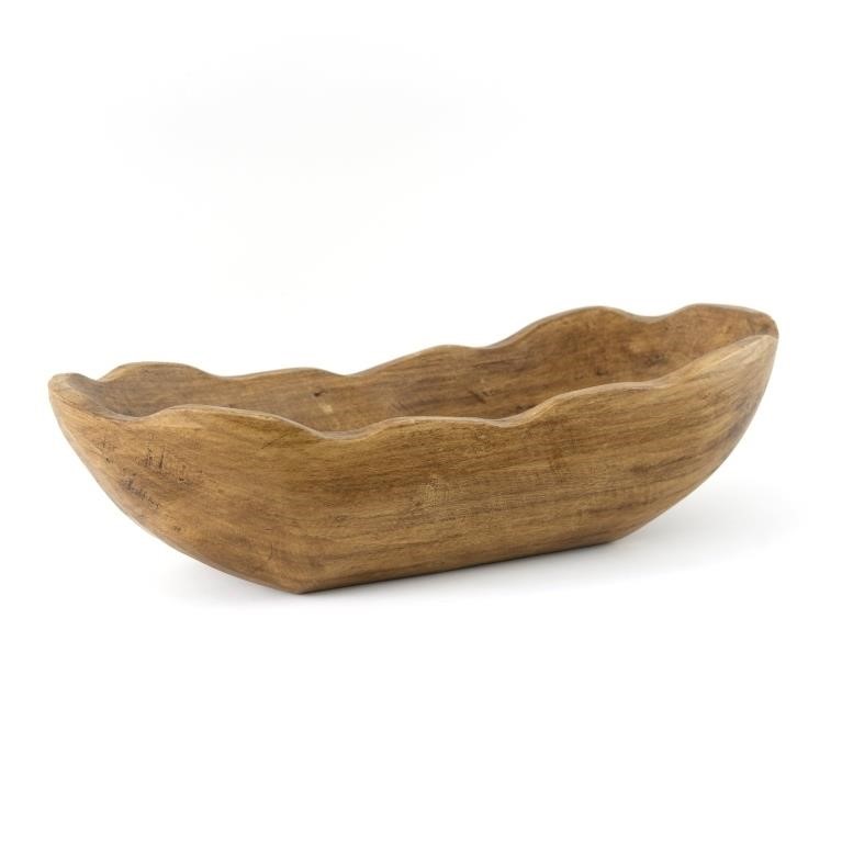 WF9809  Carved Brown Wood Dough Bowl