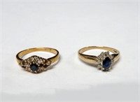 2-10k gold rings with diamonds & sapphires, 3.5 gm