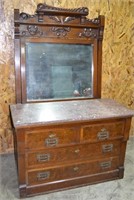 Antique Marble top dresser - 5 drawers, & mirror