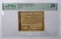 1780 MARYLAND COLONIAL NOTE PMG 20 VERY FINE
