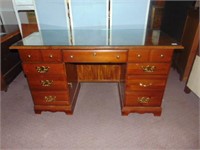 Kneehole desk Pine with glass top see marks on