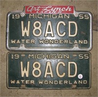 Pair of 1955 Michigan License plates.  One is in