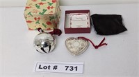 SILVER ORNAMENT BELL AND VICTORIAN HEART ORNAMENT