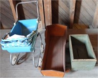 (2) Antique doll cradles and (1) antique doll