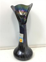 Iridescent Purple Art Glass Vase 11in H