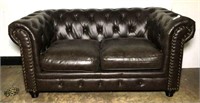 Leather Tufted Back Loveseat with Large Nailhead