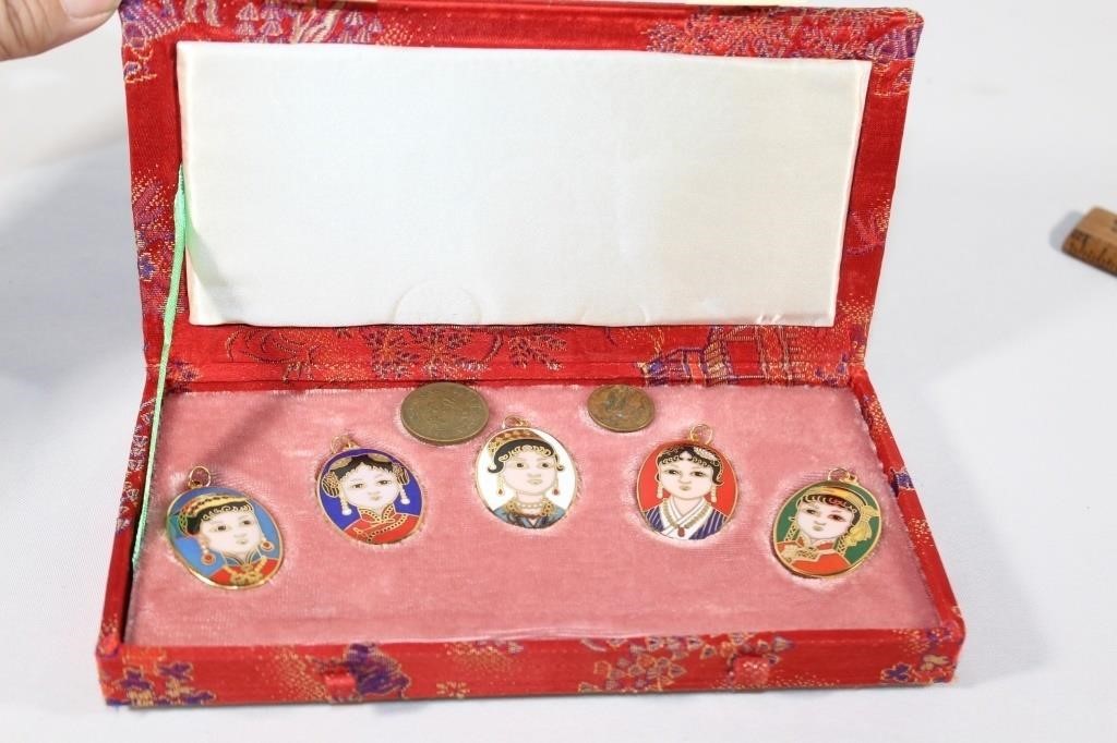 Chinese Cloisone Pendant Set in Original Box